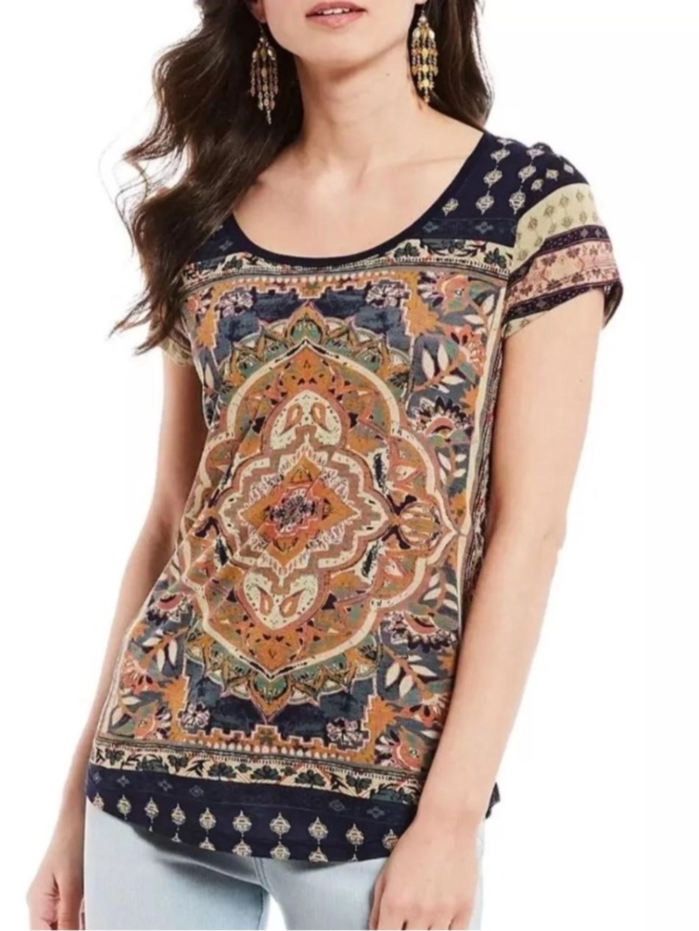 Lucky Brand Persian Carpet Graphic Bohemian Short Sleeve T Shirt Top‎ Size 1X